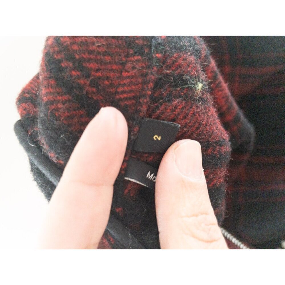 The Kooples Buffalo Plaid Red Wool Sweater Coat Fringe SZ M - Picture 11 of 13